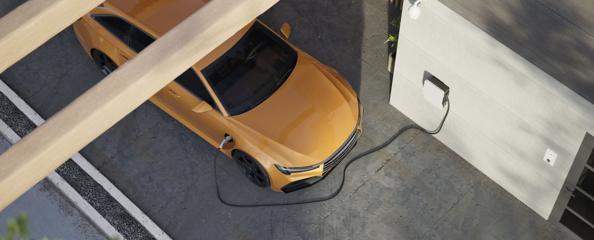 Dark yellow electric vehicle being charged
